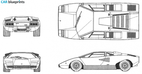 1974 Lamborghini Countach LP400 White-Red Coupe blueprint